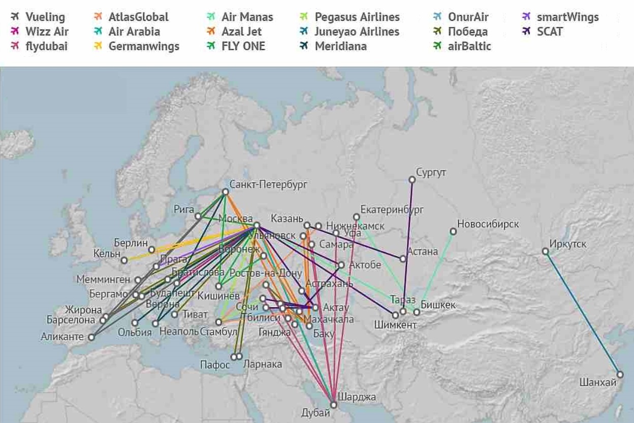 Карта авиалиний россии